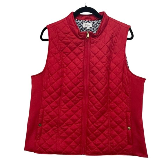 Kim Rogers Womens Red Quilted Zip-Up Vest Size XL Polyester Pattern Lining - Picture 1 of 6